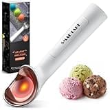 SMARTAKE Heated Ice Cream Scoop, Self Warming to 158°F for Hard Ice Cream, Rechargeable Electric Ice Cream Scoop with On/Off Button, Heat-Proof Shell, 2oz Large Spoon, LED Display, 2600mAh, White