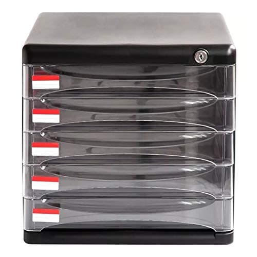 Joycaling File Cabinets File Cabinet 5-Layers Office Desktop Storage Box Lockable Data Drawer Filing Cabinets Flat File Cabinets Black for Use in Cabinets (Color : Black, Size : 36x27x26cm)