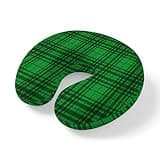 ZFUNCING Travel Pillows U-Shaped Neck Pillow Farmhouse Green Buffalo Plaid Ergonomic Memory Foam Pillow Head Cushion,Modern Checkered Stripe Soft Portable Neck Pillows for Office Airplane Car Train