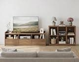 FATORRI Wood TV Stand with Drawers and 6 Cube Bookcase Set of 2, Bookshelf & Entertainment Center with Storage for Living Room, Bedroom, Walnut