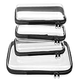 WELPIRT 4 pcs Clear Zipper Pouches,Hard Shell Zipper Case, Toiletry Bag for Travel, CLear Diaper Bag, Toiletry Pouch, Travel Organizer, Cosmetic Bag,Toy Storage Bins (M+3S)(Black)