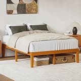DUMOS Queen Solid Bed Frame Wood 16 Inches, Sturdy Platform Bed with Heavy Duty Wooden Slat Support, No Box Spring Needed, Easy Assembly, Natural Pine