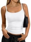 Trendy Queen Women's Soft Stretchy Tank Tops Adjustable Strap Cami Non See-Through Slim Fit Summer Going Out Camisole White M