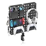 KDD 7 in 1 Clamp-on Desk Pegboard - No Drill Desk Side Storage with Phone Stand/Pen Holder/Storage Box/Headset & Controller Holder/Hooks, Detachable Gaming Pegboard for Office & Home Desktop Organizer