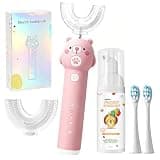 Kids Electric Toothbrush, Paired with strawberry flavored toothpaste, Toddler U Shaped Toothbrush with 4 Soft Brush Head,Cartoon Bear 360-Degree Automatic Toothbrush,IPX7 Waterproof Design(Ages 2-16)