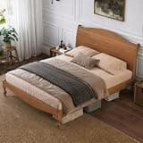 SOFTSEA Queen Bed with Curved Headboard and Storage, Traditional Queen Size Platform Bed, Light Walnut