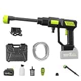 Cordless Pressure Washer and Single Port Charger Base, Bottle Portable Washer with 6-in-1 Nozzle, 5m Hose & Foam Cannon for Car,Home Cleaning & Garden Watering (1set)