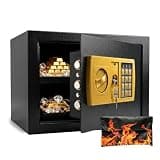 0.77 Cu Ft Fireproof Safe Box, Electronic Keypad Security Safe with Backup Key, Fireproof & Waterproof Steel Lock Box for Home & Office, Black, Ideal Safe for Money, Documents & Valuables.