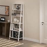 Furinno 6-Tier Ladder Shelf, White Ladder Book Shelf, Bookcase, Storage Shelves, Storage Rack, for Organization and Storage, Living Room, Home Office, Plain White