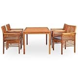 KGHFDVB 5 Piece Patio Dining Set with Cushions, Solid Acacia Wood Outdoor Dining Set with Slatted Design, Includes 1 Table and 4 Chairs for Deck or Patio