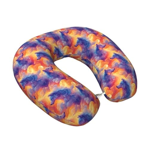 Elegant Blue Wolf Print Travel Neck Pillow for Airplanes, Memory Foam Neck Pillow for Traveling/Sleeping, Travel Essentials Accessories for Women Men
