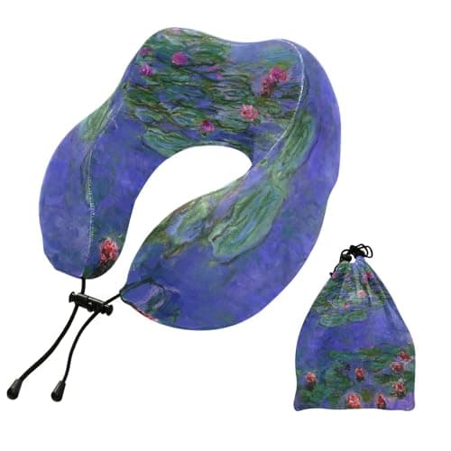 AHOMY Travel Pillow Monet's Red Water-Lilies Monet Travel Neck Pillow for Napping, Office, Home Use, Washable Cover
