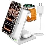 Charging Station for iPhone and Apple Watch: 3 in 1 Wireless Phone Charger Stand for iPhone 17 16 15 14 13 12 11 Pro Max & AirPods, Bedside Nightstand Docking