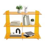 Acrylic Bookshelf, 3-Tier Clear Orange Bookcase, Open Shelf Display