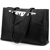 LOVEVOOK Laptop Tote Bag for Women 15.6 Inch Waterproof Leather Computer Bags Business Office Work Briefcase Black