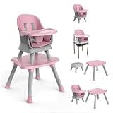 Minikins 7 in 1 High Chair, Convertible High Chairs for Babies and Toddlers, Infant Dining Booster Seat, Table and Seat Set, Removable Tray, Pink