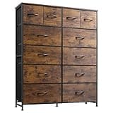 WLIVE Tall Dresser for Bedroom with 12 Drawers, Dressers & Chests of Drawers, Fabric Dressers for Closet, Storage Dresser Organizer with Steel Frame, Wood Top, Rustic Brown Wood Grain Print