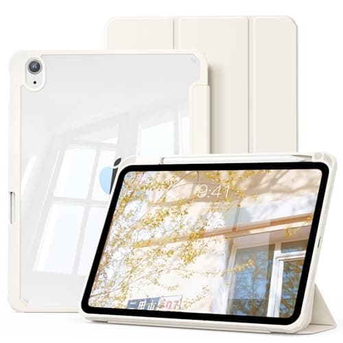 ZOPSGYU case for iPad Air 11 inch M4/M3/M2 (2026/2025/2024), iPad Air 5th/4th Generation (2022/2020) 10.9 Inch, Trifold Stand case with Pencil Holder, Hard PC Clear Back, Auto Wake/Sleep, Cream White