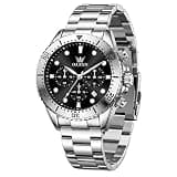 OLEVS Luxury Men's Watch Bold Black Dial, All Silver 316L Stainless Steel, Precision Chronograph Waterproof Luminous Analog Quartz Watch, Versatile Fashion Accessory for Formal and Casual Events