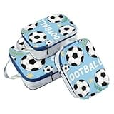 Reusable 3 Piecing Packing Travel Bag 100% Polyester Space Saver Travel Bags, Cartoon Football Boy (3 Set)