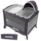 GEGOSEN Portable Baby Playard 4 in 1 Design, Foldable Baby Playpen with Removable Bassinet, Canopy and Changing Table, Infant Playrad, Nursery Center Travel Crib