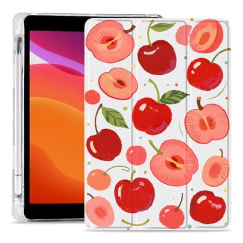 MAYCARI Polka Dot Red Cherry Case for iPad A16 11th Generation 11 Inch 2025, iPad 10th Generation 10.9 Inch 2022 Case with Pencil Holder, Cute Design Soft TPU Silicone Cover, Auto Sleep/Wake Shell