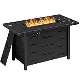 43 Inch Propane Fire Pit Table for Patio & Backyard, 50,000 BTU Steel Gas Fire Pit with Lid & Lava Rocks, Outdoor Table Heater for Deck, Garden, Smokeless Flame