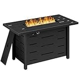43 Inch Propane Fire Pit Table for Patio & Backyard, 50,000 BTU Steel Gas Fire Pit with Lid & Lava Rocks, Outdoor Table Heater for Deck, Garden, Smokeless Flame