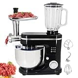 uhyOHF 3-in-1 Household Kitchen Mixers with Stainless Steel 6 Liter Bowl, Kitchen Mixer with Blender and Meat Grinder, Electric Chopper for Meat Vegetables, with Meat Grinder/Stirring Stick,B,