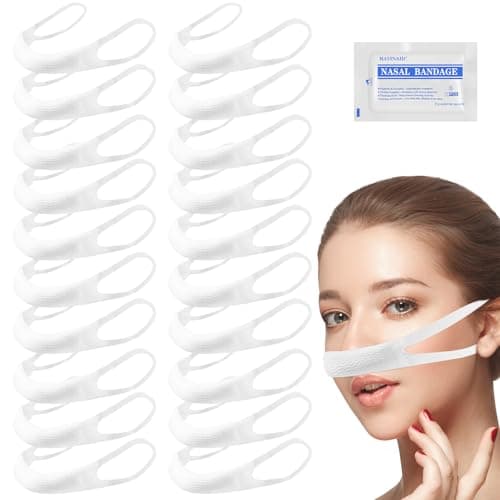 Elasticated Nose Bandage, Nasal Dressing Holder, Individually Wrapped for Post-Surgery Rhinoplasty & Septoplasty Recovery, External Breathable Nose Cover with High Absorption (20 Pcs, White)