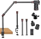 DImotliyor Overhead Camera Mount Desk Stand, 3-Section Flexible Detachable Articulating Arm with 1/4“ 3/8" 5/8" Screw&360° Ball Head, C-clamp Tabletop Mount for DSLR Camera/Webcam/Microphone/Lights