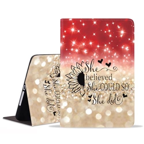 ZXHSBROK Case for Samsung Galaxy Tab S10 Lite/ S10 FE/ S9 FE 5G 10.9 Inch/ S9 11 Inch - Slim PU Leather Stand Folio Cover with Auto Sleep/Wake, Red Glitter Quote She Believed She Could So She Did