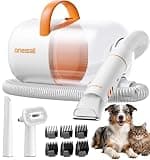 oneisall Dog Grooming Vacuum - 15000Pa Suction, Captures 99% Pet Hair to Reduce Shedding, Dog Grooming Clippers & Quiet Brush (≤59dB) with 4 Accessories, 2L Dust Canister for Home Cleaning(Orange)