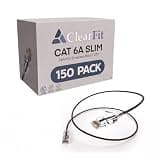 ClearFit Slim 150 Pack- 15 Foot Cat6A Cable, 28 AWG Ethernet Patch, Network, Clear Boot, Cat 6A Internet, Black, 15 Foot, by UNC Group