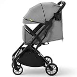 newyoo GlideTow TR18M Compact Travel Stroller, Baby Stroller with Retractable Handle, Cup Holder, One-Hand Quick Fold, Near Flat Recline Seat, Light Gray