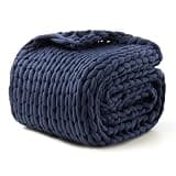Goodhipi Hand-Knit Weighted Blanket for Adults, Gifts for Fathers Day Men Birthday Gifts,Chunky Knit Blanket,Cooling,Breathable,Sustainable,Machine Washable,Organic Cotton(Blue,48"*72",12lbs)