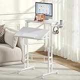 DUMOS Split Top Rolling Standing Desk, 23.6" Mobile Laptop Desk, Manual Height Adjustable Workstation on Wheels, Sit Stand Office Table, Walking Pad Study Desk,White