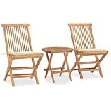WRJENFSC 3 Piece Folding Patio Dining Set with Cushions, Solid Teak Wood Bistro Set for Outdoor Garden Balcony and Terrace, Space Saving Folding Table and 2 Chairs