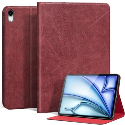 XFYKJIN Full Grain Leather Case for iPad Air 11" M4/M3/M2 (2024-2026) & 10.9" 5th/4th Gen(2022/2020), Protective Smart Folio with Auto Sleep/Wake, Anti-Slip, Shockproof – Red