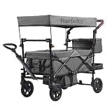 Camping Furniture Wagon Stroller for 2 Kids, Push Pull Quad Collapsible Stroller with Adjustable Handle, Encircling Harness Removable Canopy, 4 Wheels w/Brakes, Tandem Stroller for Camping Dark Grey