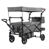 Camping Furniture Wagon Stroller for 2 Kids, Push Pull Quad Collapsible Stroller with Adjustable Handle, Encircling Harness Removable Canopy, 4 Wheels w/Brakes, Tandem Stroller for Camping Dark Grey