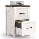 Vabches 2 Drawer Vertical File Cabinet, Wood Farmhouse Filing Cabinet Fits A4/Letter Size, Under Desk Small File Cabinets Printer Stand with Storage for Home Office, White and Brown