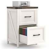 Vabches 2 Drawer Vertical File Cabinet, Wood Farmhouse Filing Cabinet Fits A4/Letter Size, Under Desk Small File Cabinets Printer Stand with Storage for Home Office, White and Brown
