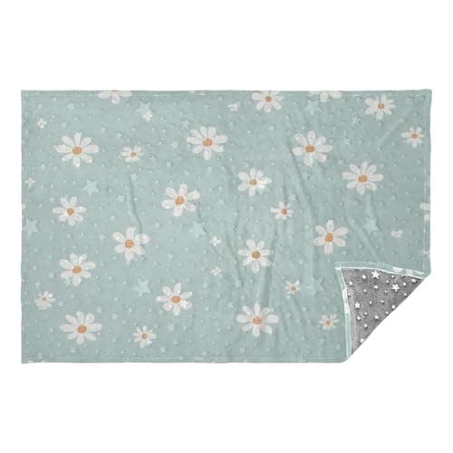 Jihqo Simple Daisies Travel Blanket Glowing in The Dark, Soft 2 in 1 Airplane Blanket 65" x 55", Foldable as Pillow, Luggage Sleeve & Backpack Clip