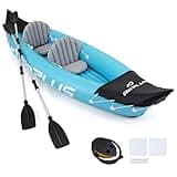 Goplus Inflatable Kayak 2 Person, 10.5 FT Tandem Touring Kayak with Aluminum Paddles, Fin, Seats, Foot Pump, Stable Blow Up Boat for Adults, Heavy Duty Canoe for Fishing Lake River