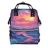 Fuzquwu Vaporwave Sunset (11) Print Diaper Bag Backpack,Travel Daypack For Mom Dad,Diaper Tote Backpack
