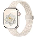 Slim Braided Stretchy Loop Compatible with Apple Watch Bands for Women 40mm 38mm 41mm 42mm, Thin Elastic Sport Nylon Wristband Strap for iWatch Band Series 11 10 9 8 7 6 5 4 2 1 SE 3, Starlight