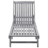 POUFGDR Solid Acacia Wood Sun Lounger with Gray Wash Finish, Adjustable Backrest Outdoor Lounge Chair with 2 Wheels for Patio, Garden, Pool, Balcony