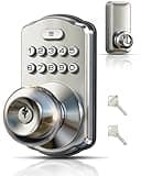 Veise KS03 Keypad Door Knob Lock, Keyless Entry Digital Lock with Handle, Electronic Smart Knob for Front Door & Bedroom, Easy Install, Auto Lock, Passage Mode, Anti-Peeping Password, Satin Nickel