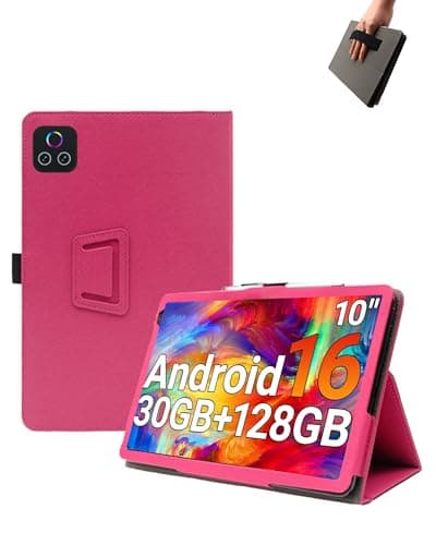 Case for Urao X109 Tablet 10.1 inch Android 16 Tablets,UYRUREL Leather Slim Folding Stand Cover with Hand Strap Magnet for Men Women Full Protection,Rosered.